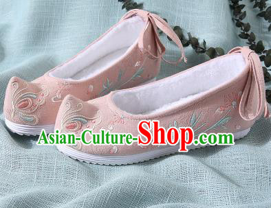 Chinese Handmade Embroidered Butterfly Pink Shoes Traditional Ming Dynasty Hanfu Shoes Princess Shoes for Women