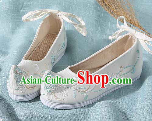 Chinese Handmade Embroidered Chrysanthemum Beige Bow Shoes Traditional Ming Dynasty Hanfu Shoes Princess Shoes for Women