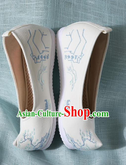 Chinese Handmade Embroidered Pine White Bow Shoes Traditional Ming Dynasty Hanfu Shoes Princess Shoes for Women