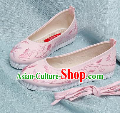 Chinese Handmade Embroidered Pink Cloth Shoes Traditional Ming Dynasty Hanfu Shoes Princess Shoes for Women