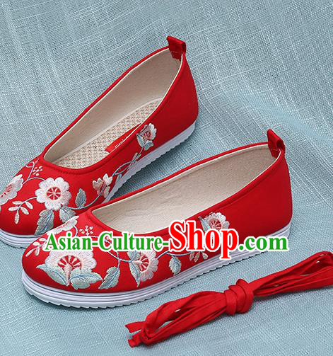 Chinese Handmade Embroidered Red Shoes Traditional Ming Dynasty Hanfu Shoes Princess Shoes for Women