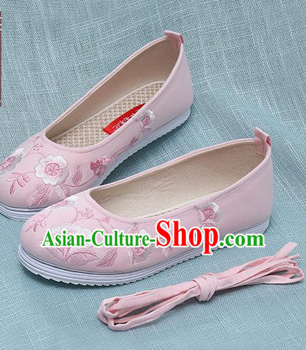 Chinese Handmade Embroidered Pink Shoes Traditional Ming Dynasty Hanfu Shoes Princess Shoes for Women