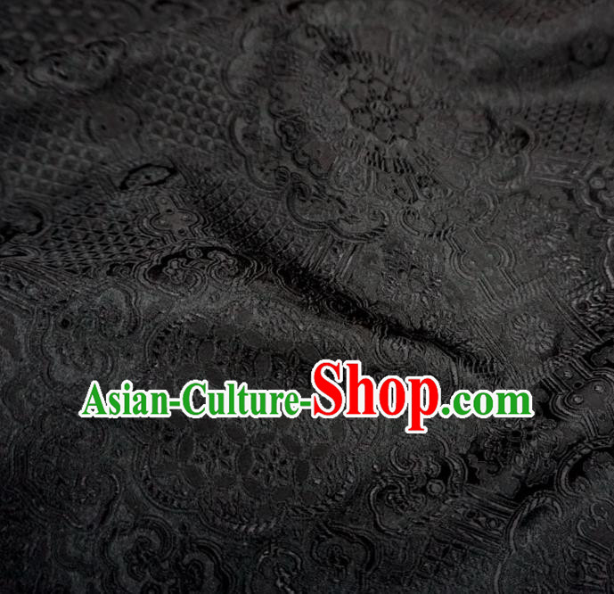 Chinese Traditional Rosette Pattern Design Black Brocade Fabric Asian Satin China Hanfu Silk Material