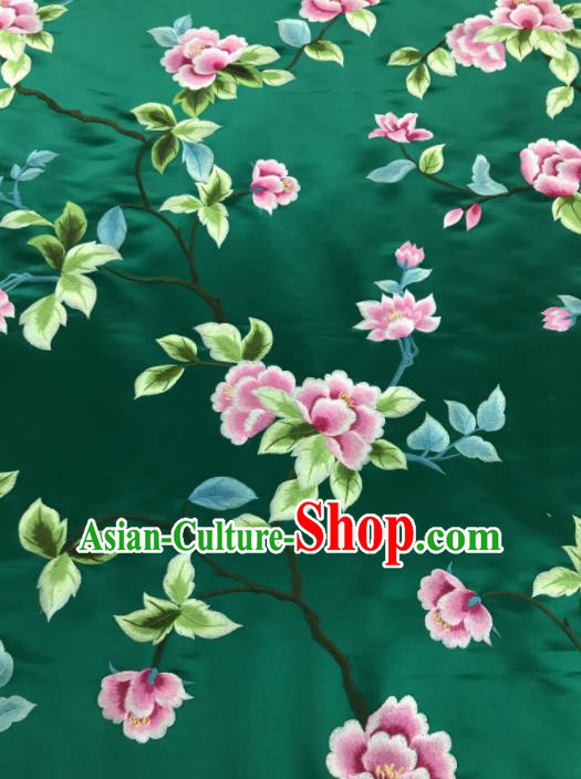 Chinese Traditional Embroidered Lily Flowers Pattern Design Green Silk Fabric Asian China Hanfu Silk Material
