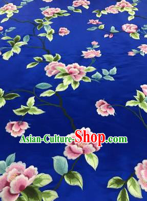 Chinese Traditional Embroidered Lily Flowers Pattern Design Royalblue Silk Fabric Asian China Hanfu Silk Material