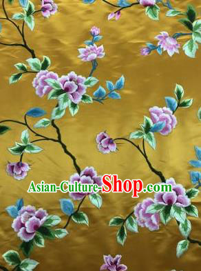 Chinese Traditional Embroidered Lily Flowers Pattern Design Yellow Silk Fabric Asian China Hanfu Silk Material