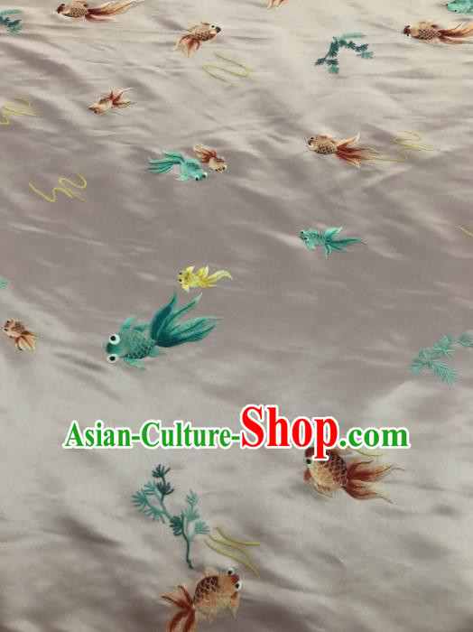 Chinese Traditional Embroidered Goldfish Pattern Design White Silk Fabric Asian China Hanfu Silk Material