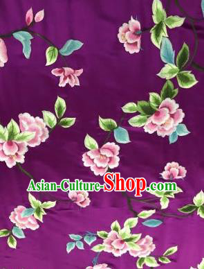 Chinese Traditional Embroidered Lily Flowers Pattern Design Purple Silk Fabric Asian China Hanfu Silk Material