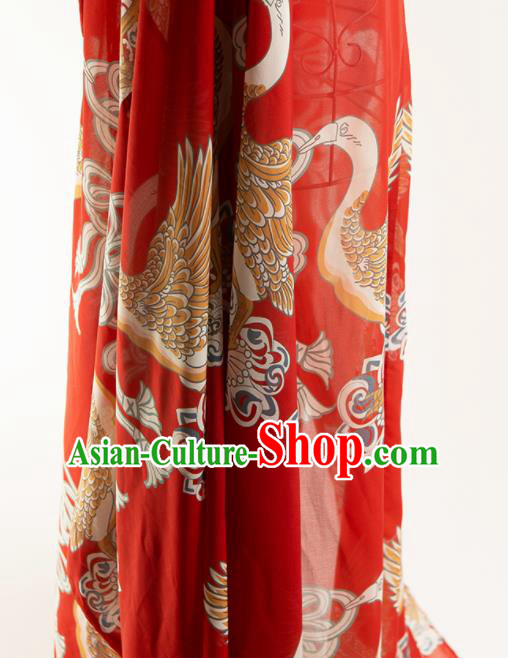 Chinese Traditional Printing Swan Pattern Design Red Chiffon Fabric Asian Satin China Hanfu Material