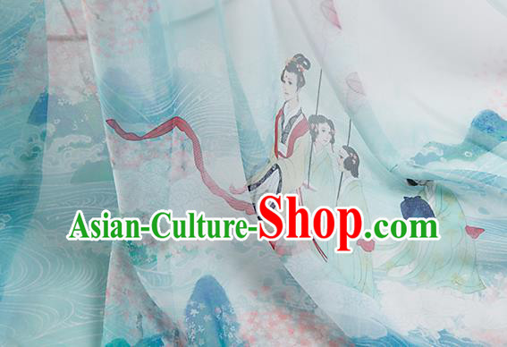 Chinese Traditional Printing Goddess Pattern Design Chiffon Fabric Asian Satin China Hanfu Material
