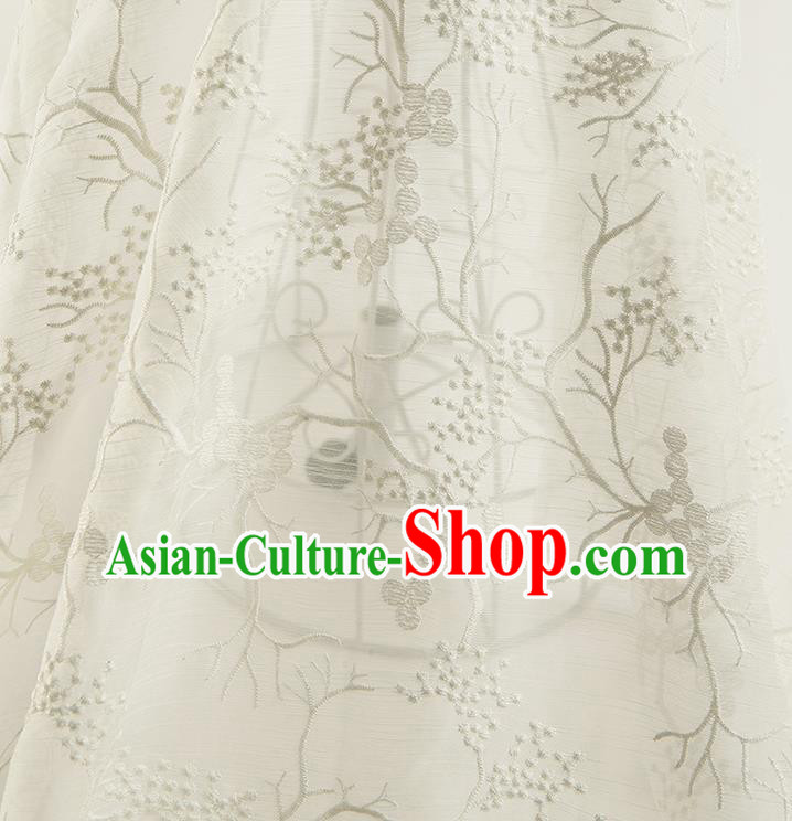 Chinese Traditional Plum Blossom Pattern Design White Chiffon Fabric Asian Satin China Hanfu Material