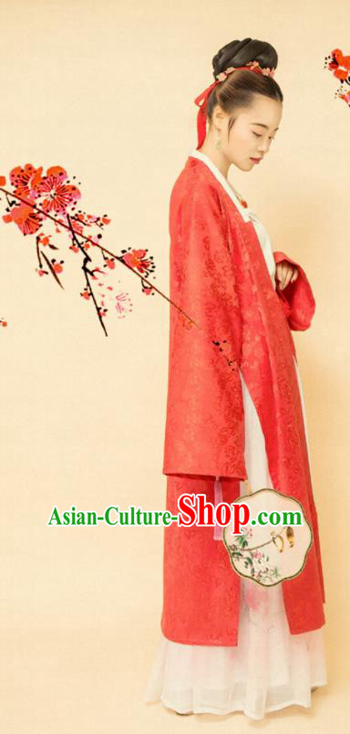 Chinese Ancient Song Dynasty Women Red Beizi Replica Costumes Complete Set