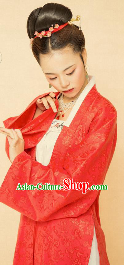Chinese Ancient Song Dynasty Women Red Beizi Replica Costumes Complete Set