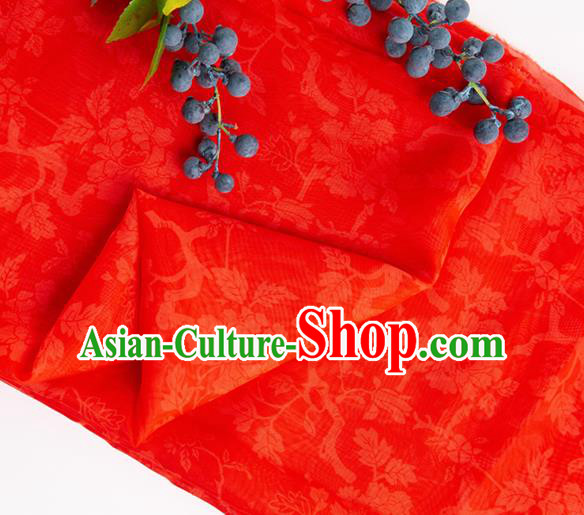 Chinese Traditional Peony Pattern Design Red Chiffon Fabric Asian Satin China Hanfu Material