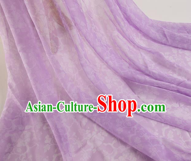 Chinese Traditional Peony Pattern Design Lilac Chiffon Fabric Asian Satin China Hanfu Material