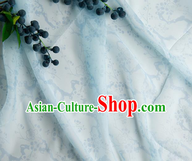 Chinese Traditional Plum Pattern Design Blue Chiffon Fabric Asian Satin China Hanfu Material