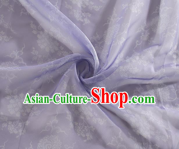 Chinese Traditional Peony Lotus Pattern Design Lilac Chiffon Fabric Asian Satin China Hanfu Material