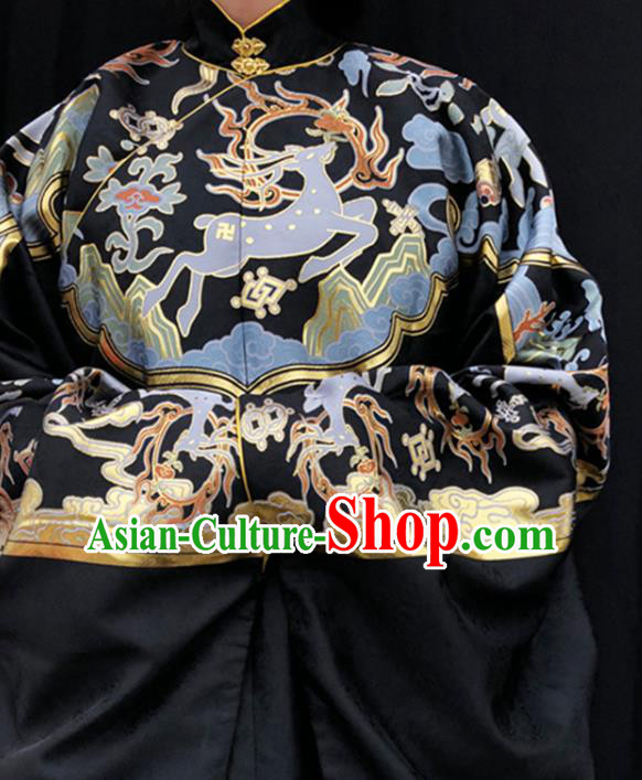 Chinese Traditional Deers Pattern Design Black Brocade Fabric Asian China Hanfu Satin Material