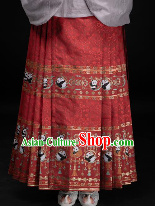 Chinese Traditional Panda Pattern Design Red Brocade Fabric Asian China Satin Hanfu Material