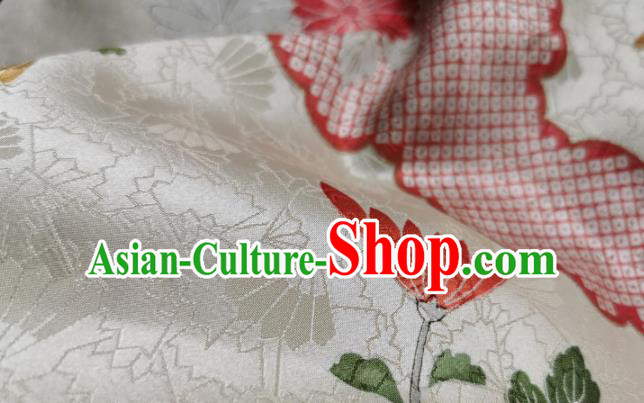 Chinese Traditional Daisy Pattern Design White Silk Fabric Asian Brocade China Hanfu Satin Material
