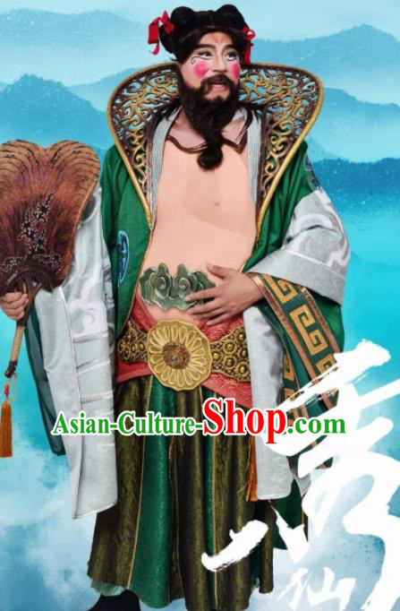Chinese Stage Performance Qing Show Eight Immortals Han Zhongli Costumes and Headpiece Complete Set