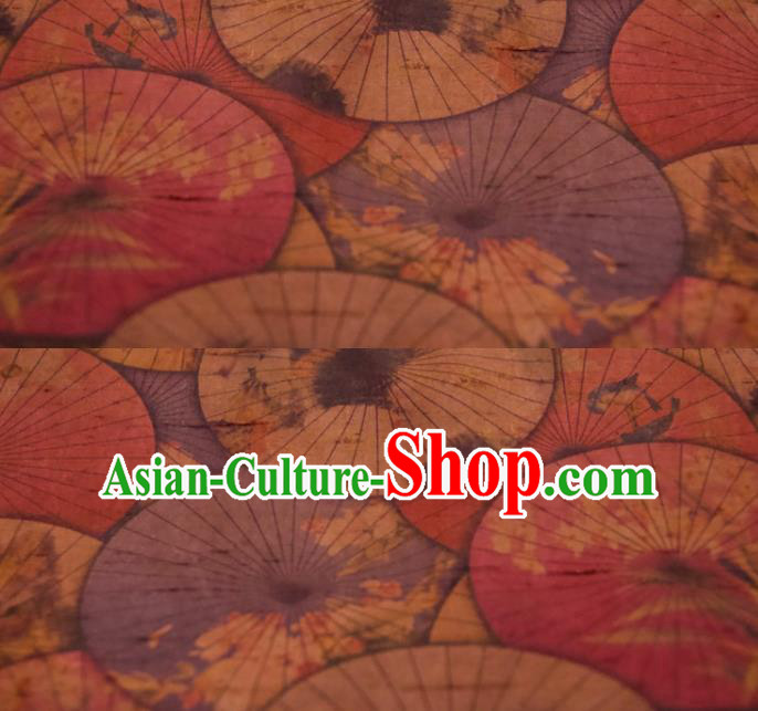 Chinese Traditional Umbrella Pattern Design Brown Silk Fabric Asian China Hanfu Mulberry Silk Material