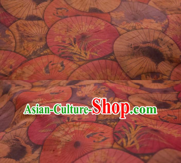 Chinese Traditional Umbrella Pattern Design Brown Silk Fabric Asian China Hanfu Mulberry Silk Material