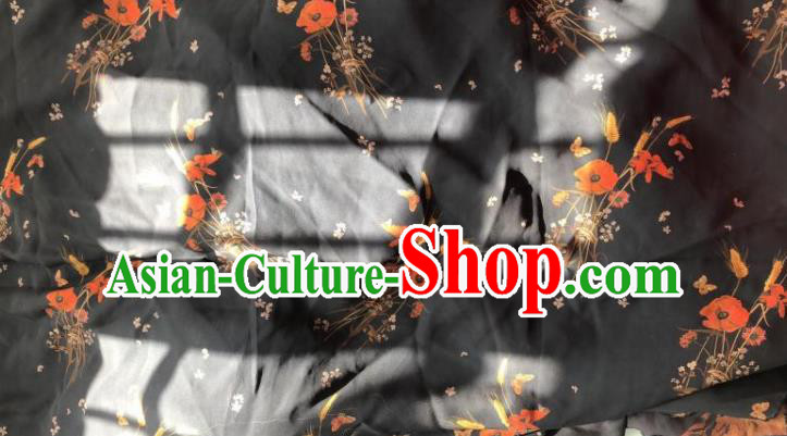 Chinese Traditional Pattern Design Black Silk Fabric Asian China Hanfu Mulberry Silk Material