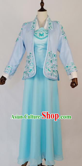 Chinese Traditional Ming Dynasty Embroidered Blue Dress Ancient Nobility Lady Costumes for Women