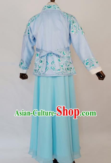 Chinese Traditional Ming Dynasty Embroidered Blue Dress Ancient Nobility Lady Costumes for Women