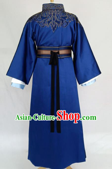 Chinese Traditional Nobility Childe Blue Clothing Ancient Han Dynasty Prince Costumes for Men