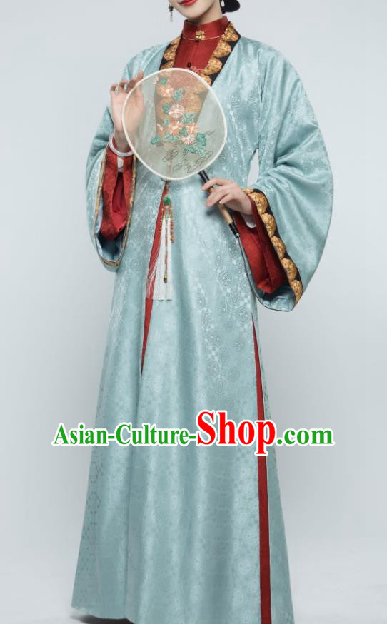 Chinese Traditional Ming Dynasty Young Mistress Embroidered Blue Dress Ancient Nobility Lady Costumes for Women