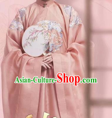 Chinese Traditional Ming Dynasty Young Mistress Embroidered Pink Dress Ancient Nobility Lady Costumes for Women