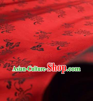 Chinese Traditional Black Chrysanthemum Pattern Design Red Silk Fabric Asian China Hanfu Jacquard Mulberry Silk Material