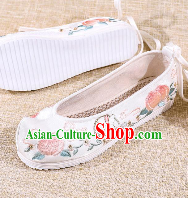 Asian Chinese White Satin Shoes Embroidered Rabbit Shoes Traditional Opera Shoes Hanfu Shoes for Women
