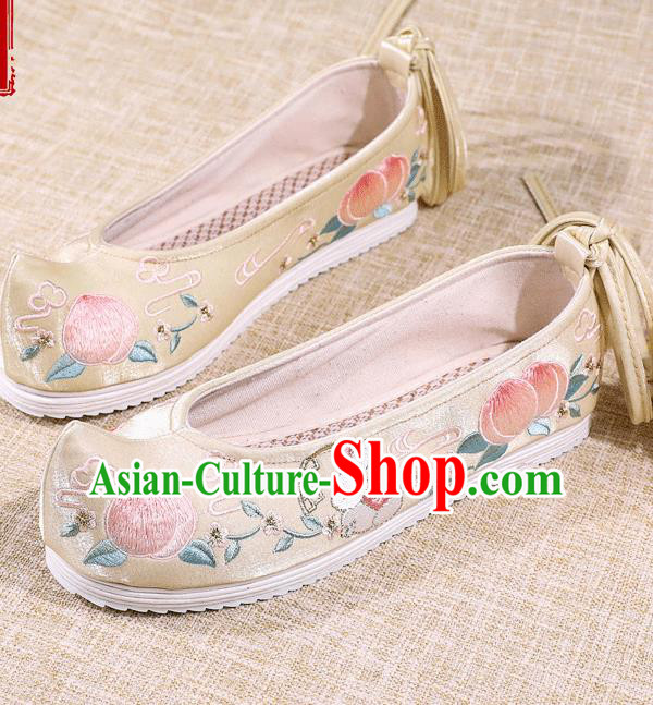 Asian Chinese Golden Satin Shoes Embroidered Rabbit Shoes Traditional Opera Shoes Hanfu Shoes for Women