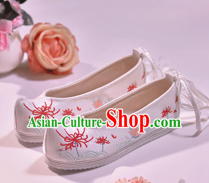 Asian Chinese Hanfu Shoes Embroidered Red Spider Lily Shoes Traditional Opera Shoes Princess Shoes for Women