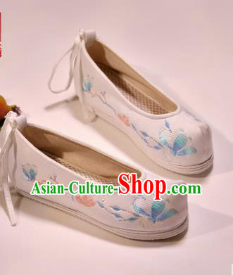 Asian Chinese Hanfu Shoes White Embroidered Shoes Traditional Opera Shoes Princess Shoes for Women