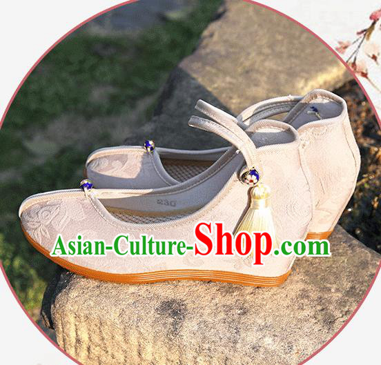 Asian Chinese Beige Flax Shoes Hanfu Shoes Traditional Opera Shoes Princess Shoes for Women