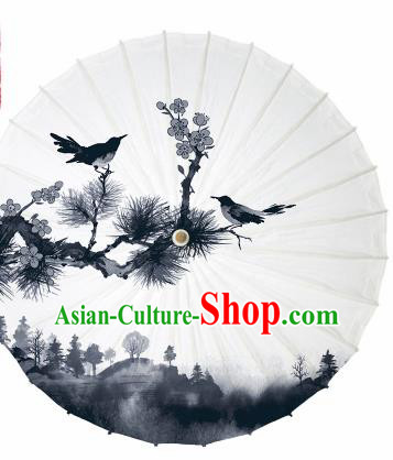 Chinese Traditional Printing Pine Plum Oil Paper Umbrella Artware Paper Umbrella Classical Dance Umbrella Handmade Umbrellas