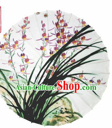Chinese Traditional Printing Orchids Oil Paper Umbrella Artware Paper Umbrella Classical Dance Umbrella Handmade Umbrellas