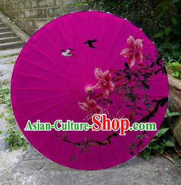 Chinese Printing Flowers Rosy Oil Paper Umbrella Artware Paper Umbrella Traditional Classical Dance Umbrella Handmade Umbrellas