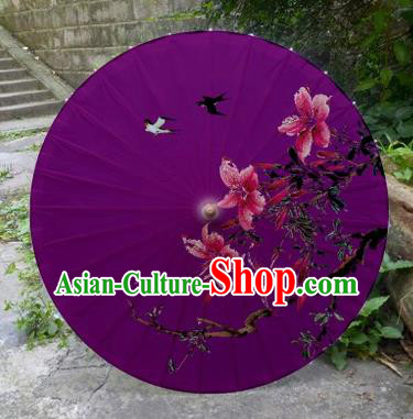 Chinese Printing Flowers Purple Oil Paper Umbrella Artware Paper Umbrella Traditional Classical Dance Umbrella Handmade Umbrellas