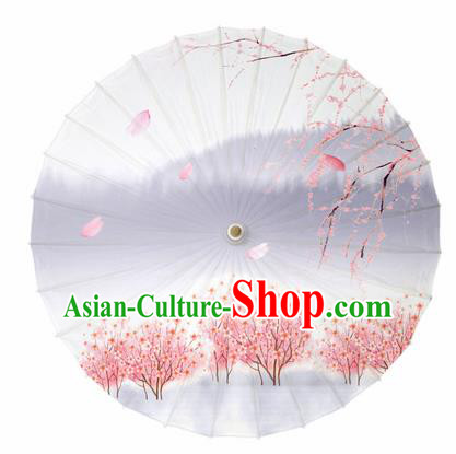 Chinese Printing Peach Tree White Oil Paper Umbrella Artware Paper Umbrella Traditional Classical Dance Umbrella Handmade Umbrellas