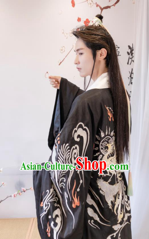 Chinese Ancient Prince Black Costumes Traditional Ming Dynasty Nobility Childe Clothing for Men