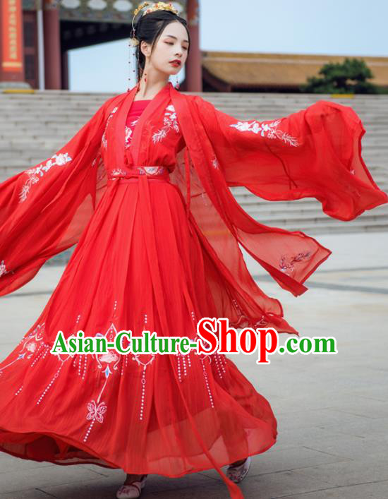 Chinese Drama Ancient Bride Wedding Red Hanfu Dress Traditional Tang Dynasty Princess Costumes for Women