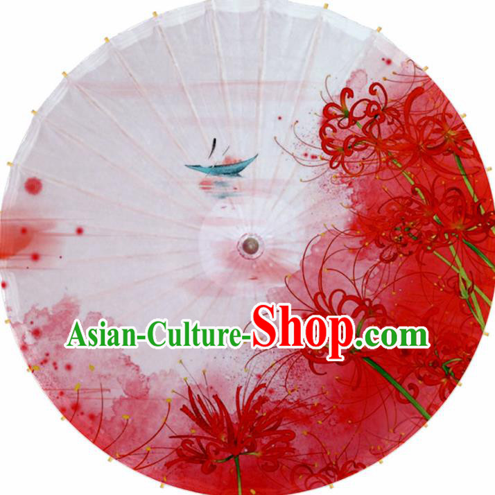 Chinese Artware Paper Umbrella Traditional Printing Red Manjusaka Oil Paper Umbrella Classical Dance Umbrella Handmade Umbrellas