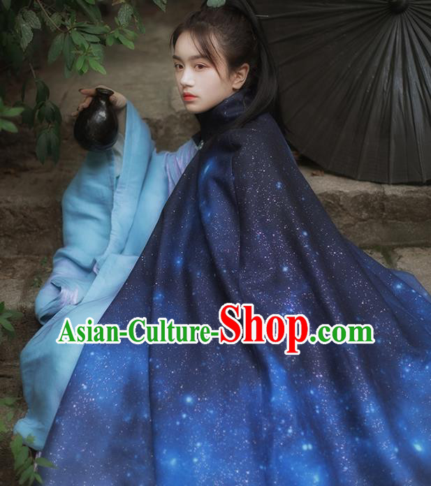Chinese Drama Ancient Hanfu Blue Cloak Traditional Ming Dynasty Princess Costume for Women