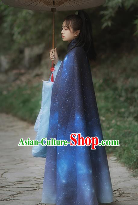 Chinese Drama Ancient Hanfu Blue Cloak Traditional Ming Dynasty Princess Costume for Women