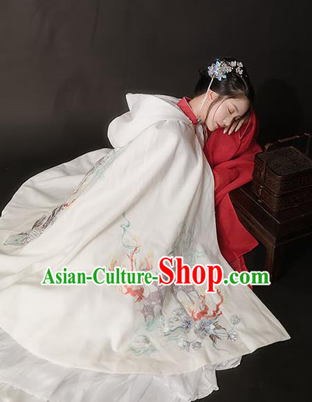 Chinese Ancient Hanfu Embroidered White Cloak Traditional Ming Dynasty Princess Costumes for Women